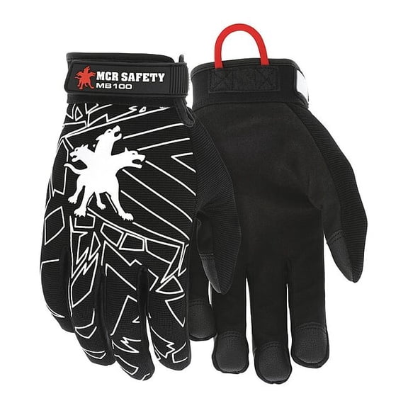 Mechanics Gloves, Spandex Back, Hook-and-Loop, Black, M MB100M