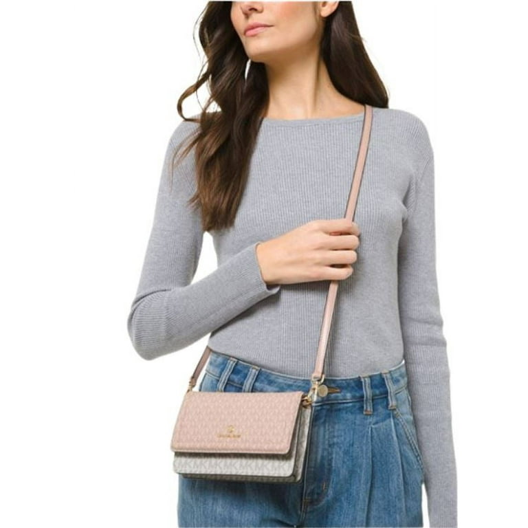 Michael Kors ☜SHOPPING☞ Jet Set Charm Crossgrain Leather Large Envelope  Phone Crossbody Bag / Pink 