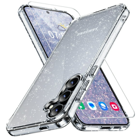 ANTSHARE for Samsung Galaxy S25 Case Glitter, with Screen Protector, Clear Sparkle Slim Hard Shockproof Case for Samsung Galaxy S25