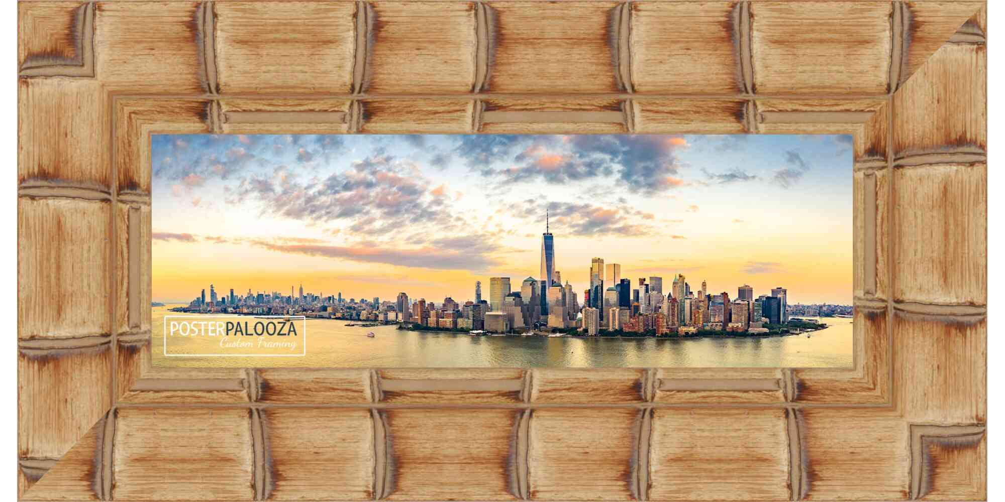 14x40 Natural Wide Bamboo Picture Frame - UV Acrylic, Foam Board Backing, Hanging Hardware
