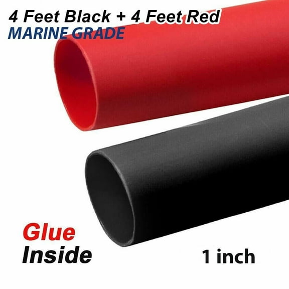 (4 ft Red 4 ft Black) 1 inch 3:1 Waterproof Heat Shrink Tubing Kit Large Marine