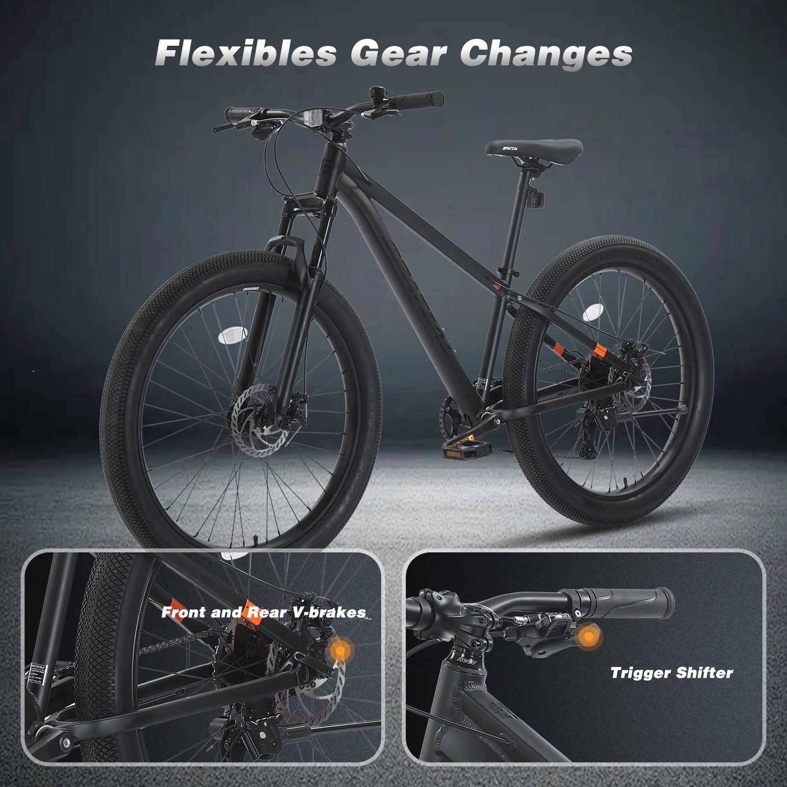 SPATIAL Pro Mountain Bike, 27.5 Inch Fat Bike for Man Women Teen, Outdoor Cycling Bicycle with 3.0-Inch Wide Tires, 9 Speed Drivetrain