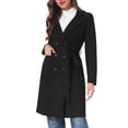 thumbnail image 4 of INSPIRE CHIC Women's Faux Suede Trench Coat Notched Lapel Double Breasted Mid-Long Overcoat Fall Winter Jacket with Belt XS Black, 4 of 6
