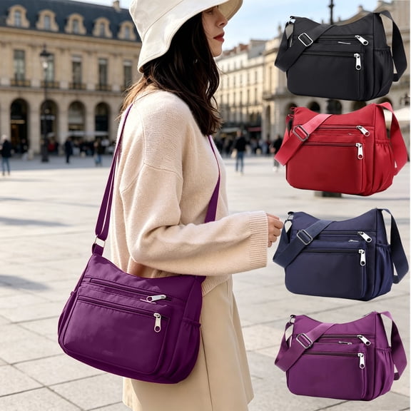 Women Nylon Shoulder Handbag - Large Capacity Multiple Pockets Bag - Ladies Crossbody Purse Fashion Tote Top Handle Satchel