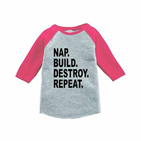 

7 ate 9 Apparel Funny Kids Nap. Build. Destroy. Baseball Pink
