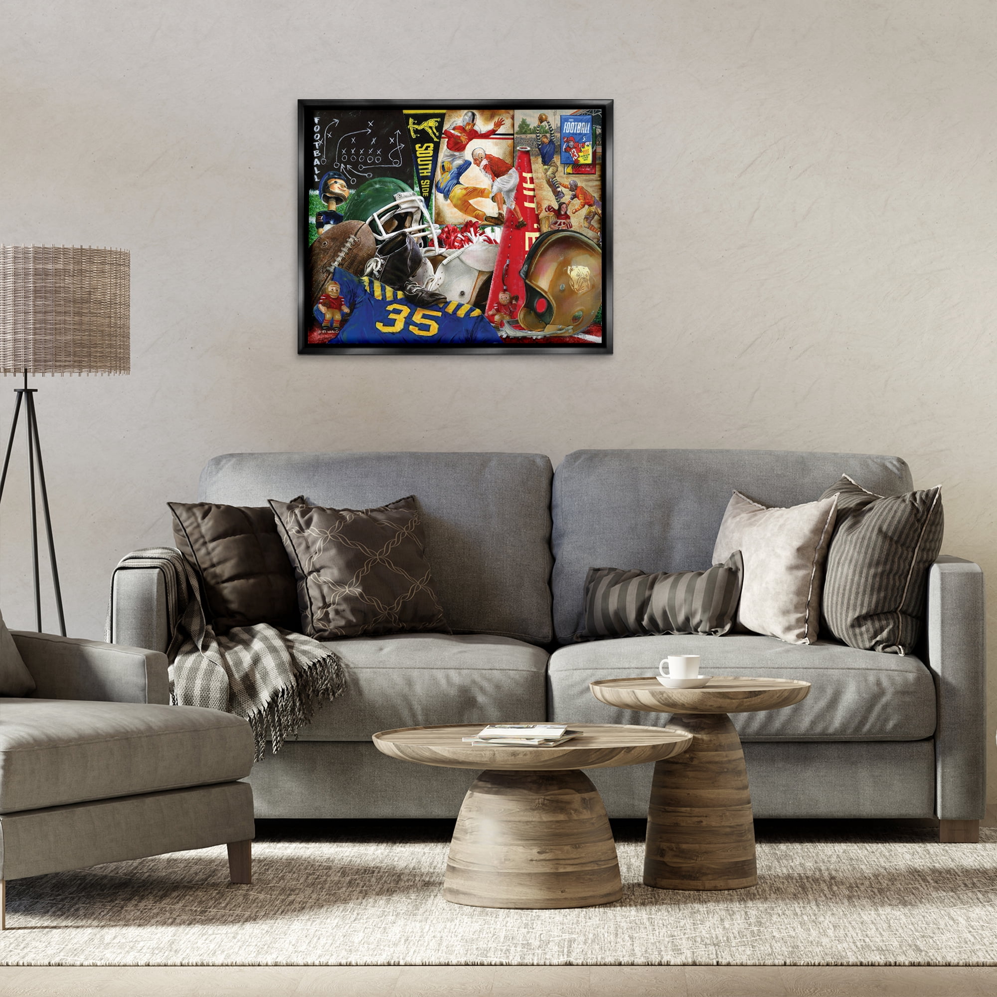 Stupell Industries Football Sports Collage Sports Painting Black Floater Framed Art Print Wall Art, 31 x 25