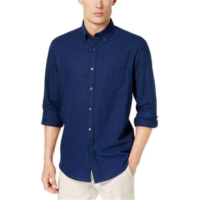 Club Room Chemise en Flanelle à Chevrons pour Homme à Boutons, Bleu, XX-Grand