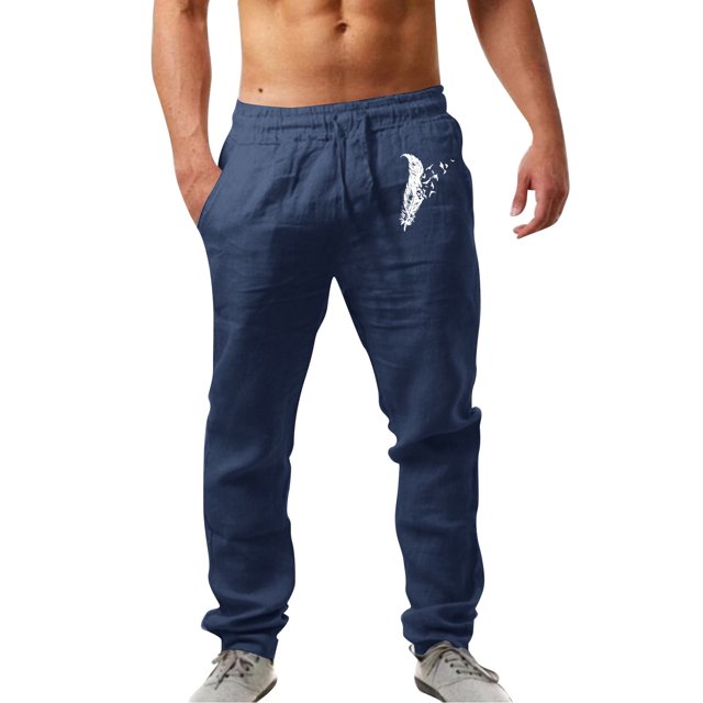 WEAIXIMIUNG Pantalon de Planche à Neige pour Hommes Mode Décontractée Imprimé Lin Poche Pantalon à Lacets Grande Taille