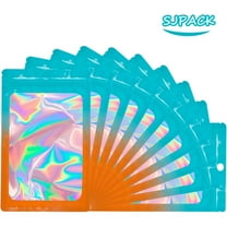 SJPACK Holographic Mylar Bags, 400 Pack Smell Proof Bags Resealable Food Storage Bag for Sample Snack Cookies Jewelry (Blue Orange 4*6'')
