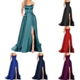 thumbnail image 2 of Women Elegant Backless Long Dress Satin Strapless Party Prom Side Slit Dress, 2 of 7