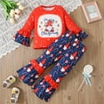 thumbnail image 5 of CAIVO Girls O-Neck Outfits Sets Holiday Party Two Piece With Santa Print Tops And Snowman Pants Festive Flared Sleeves Winter Versatile Clothes Sets, 5 of 9