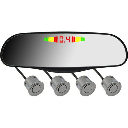 Universal Parking Assist Backup Sensor System with Rearview Mirror integrated Tricolor LED Display and Buzzer