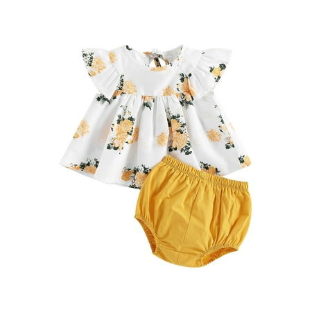 

Tregren Toddler Baby Girl Summer Clothes Kids Floral Short Sleeve T-Shirt Tops High Waist Shorts Pants 2Pcs Outfits Set