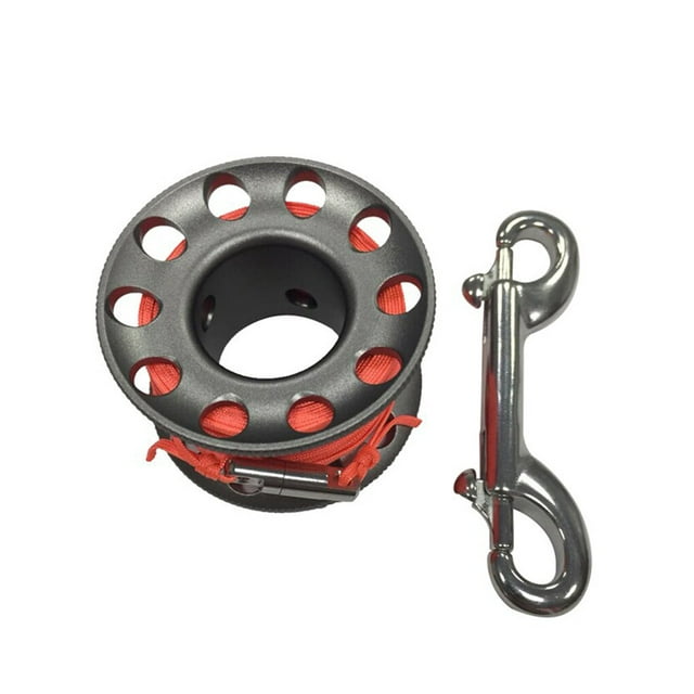 Professional Diving Reel Double End Hook Flat Rope Winding Line Spool Stainless Steel Dive Gear Outdoor Equipment Accessory 15m Grey