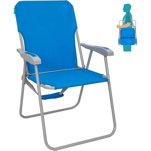 Folding Beach Chair for Adults, Lightweight Beach Chair with Shoulder Straps, High Back Beach Chairs with Hard Armrest, Supports 300lbs for Beach Lawn Concert