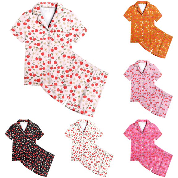 FYDUU Girls Pajamas Set Cute Print Short Sleeve Top and Shorts 2 Piece Sleepwear Loungewear for Kids Comfortable Nightwear Outfit 8-9 Years