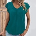 thumbnail image 2 of YOTMKGDO Summer Outfits for Women, Womens Short Sleeve Tops, Womens Tops Dressy Casual Shirred V Neck T Shirts Ruffle Sleeve Tops Summer Fashion T Shirt, Plain T Shirts for Women, XL, 2 of 4