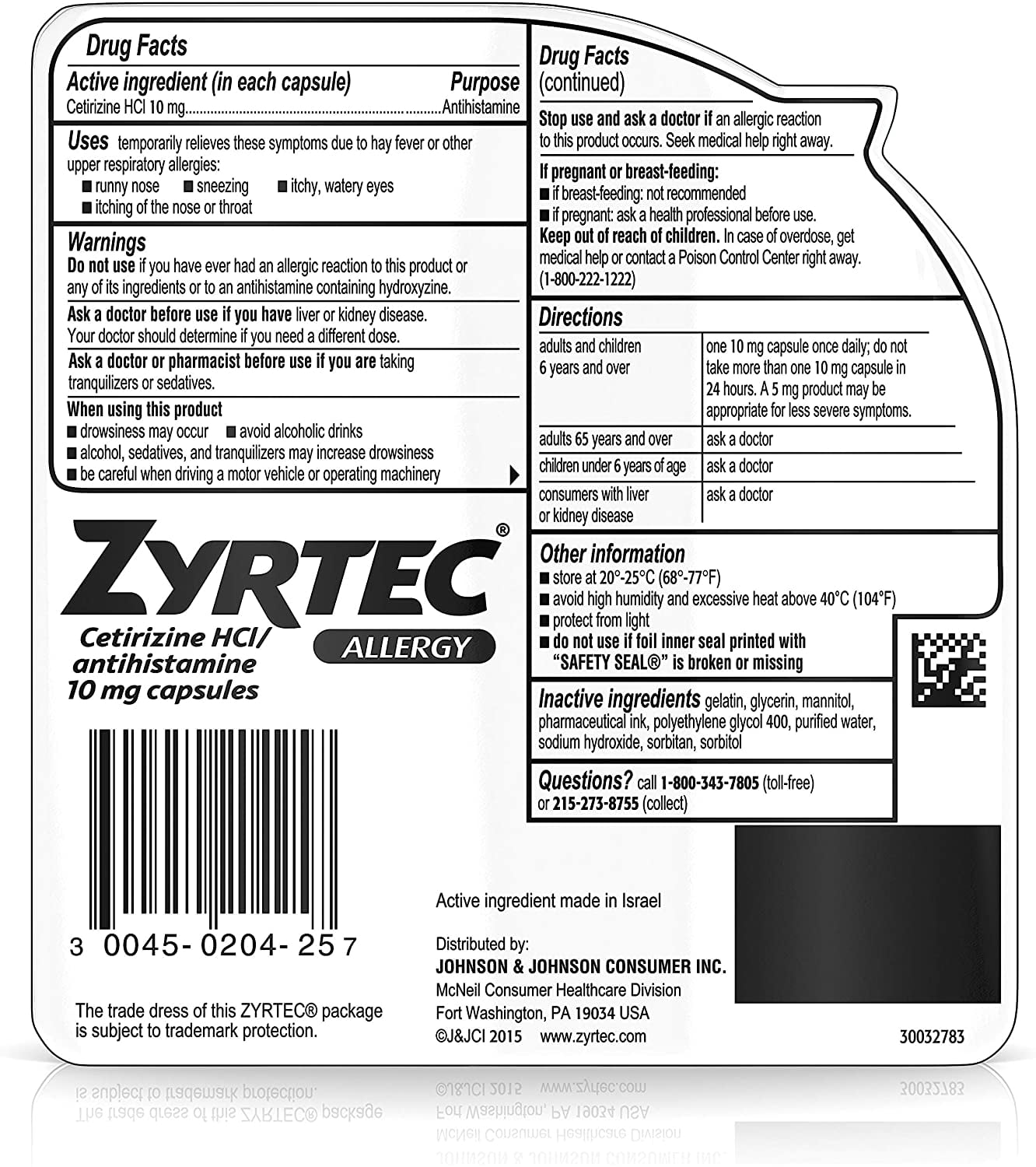 6 Pack Zyrtec 24 Hour Allergy Relief Antihistamine Capsules, 25 ct
