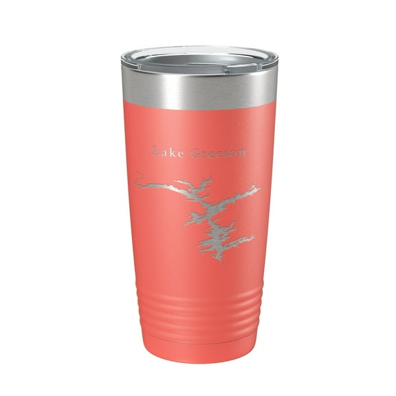 Lake Greeson Map Tumbler Travel Mug Insulated Laser Engraved Coffee Cup Arkansas 20 oz Coral