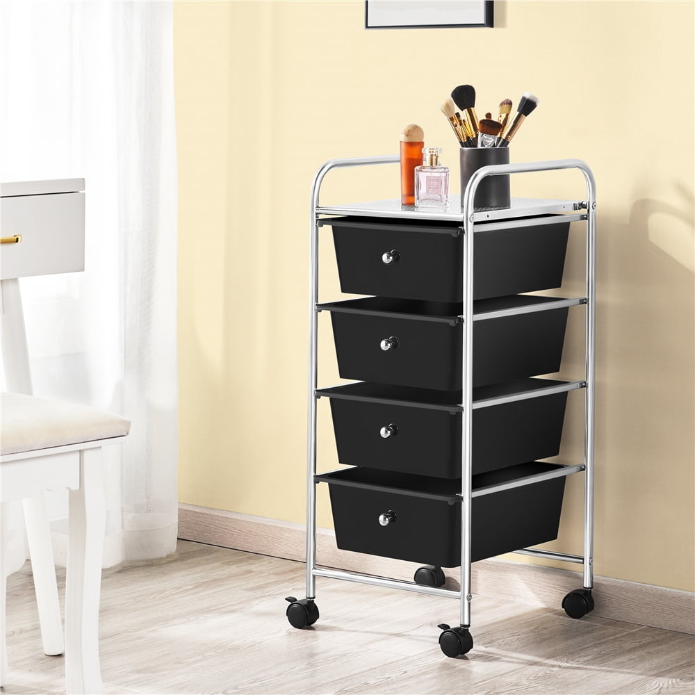 Buy Easyfashion Rolling Storage Trolley Storage Cart Bin with 4 Plastic