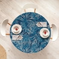 thumbnail image 4 of Ambesonne Aloha Fitted Round Tablecloth, Abstract Grunge Botany Leaves, 36"- 40" Diameter, Indigo and Sea Blue, 4 of 5