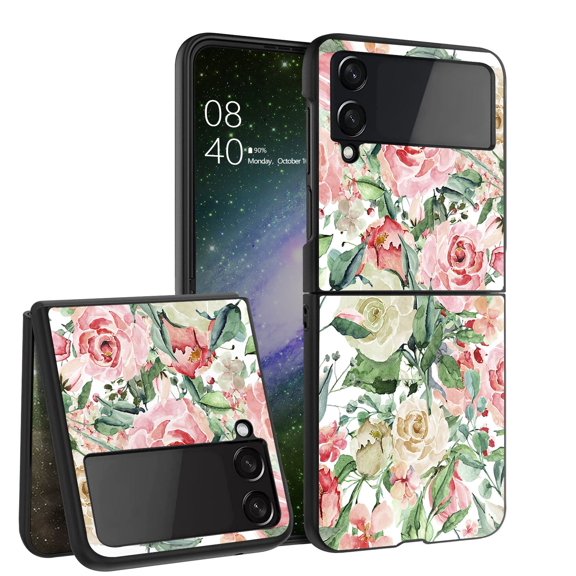 ANJ  Hard Protective Printed Case Cover Compatible with Samsung Galaxy Z Flip 4 - Watercolor Rose Bouquet