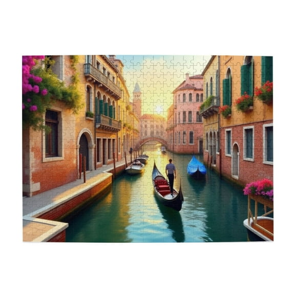 500 Piece Venice Gondola Jigsaw Puzzle For Adults Italian Canal Romantic Sunset Colorful Buildings Challenging & Relaxing Adult Puzzle Great Gift Idea 20.5X15In