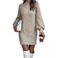 thumbnail image 3 of Lamuusaa Women Knitted Sweater Dress Solid Color Turtleneck Casual Long Sleeve Party Dress, 3 of 7
