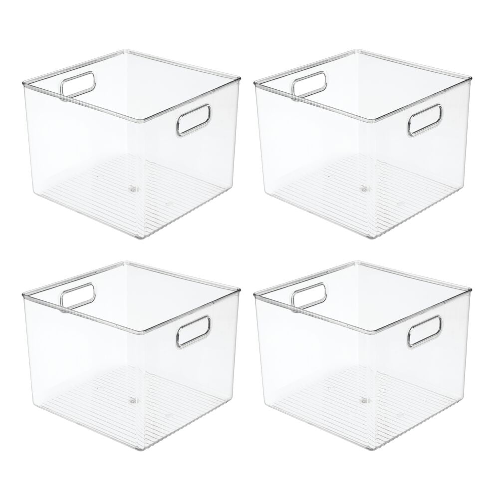 mDesign Plastic Home Storage Drawer Deep Organizer Basket Bin for Cube Furniture Shelving in Office, Closet, Bedroom, Laundry Room, Nursery, Kids Toy Room shelf - Ligne Collection - 4 Pack - Clear