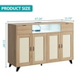 thumbnail image 1 of Rattan Sideboard Buffet Cabinet with Storage - 2 Drawers, 4 Doors, Adjustable Shelves, Power Outlet, Console Table Coffee Bar for Living Room, Dining Room, Hallway, Kitchen, Boho Modern, Wood Color, 1 of 7