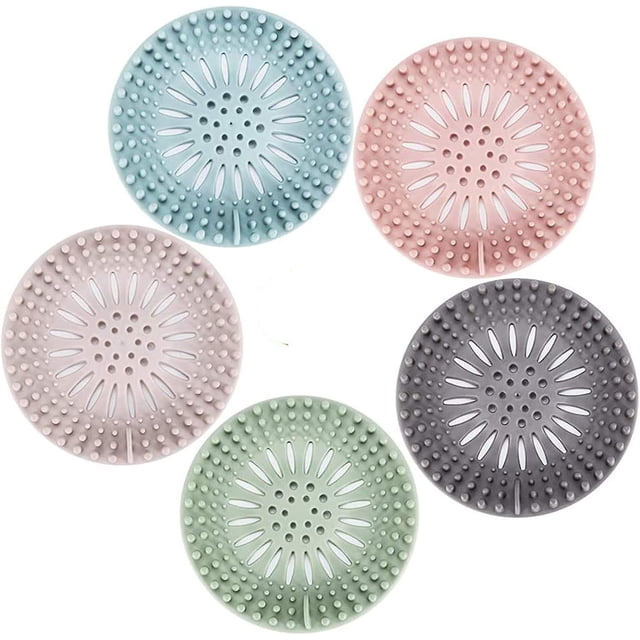 Tapón de pelo de silicona duradero, cubiertas de drenaje de ducha, fácil de instalar y traje limpio, compatible con bañera de baño y cocina, paquete de 5 Afortunado Sencillez