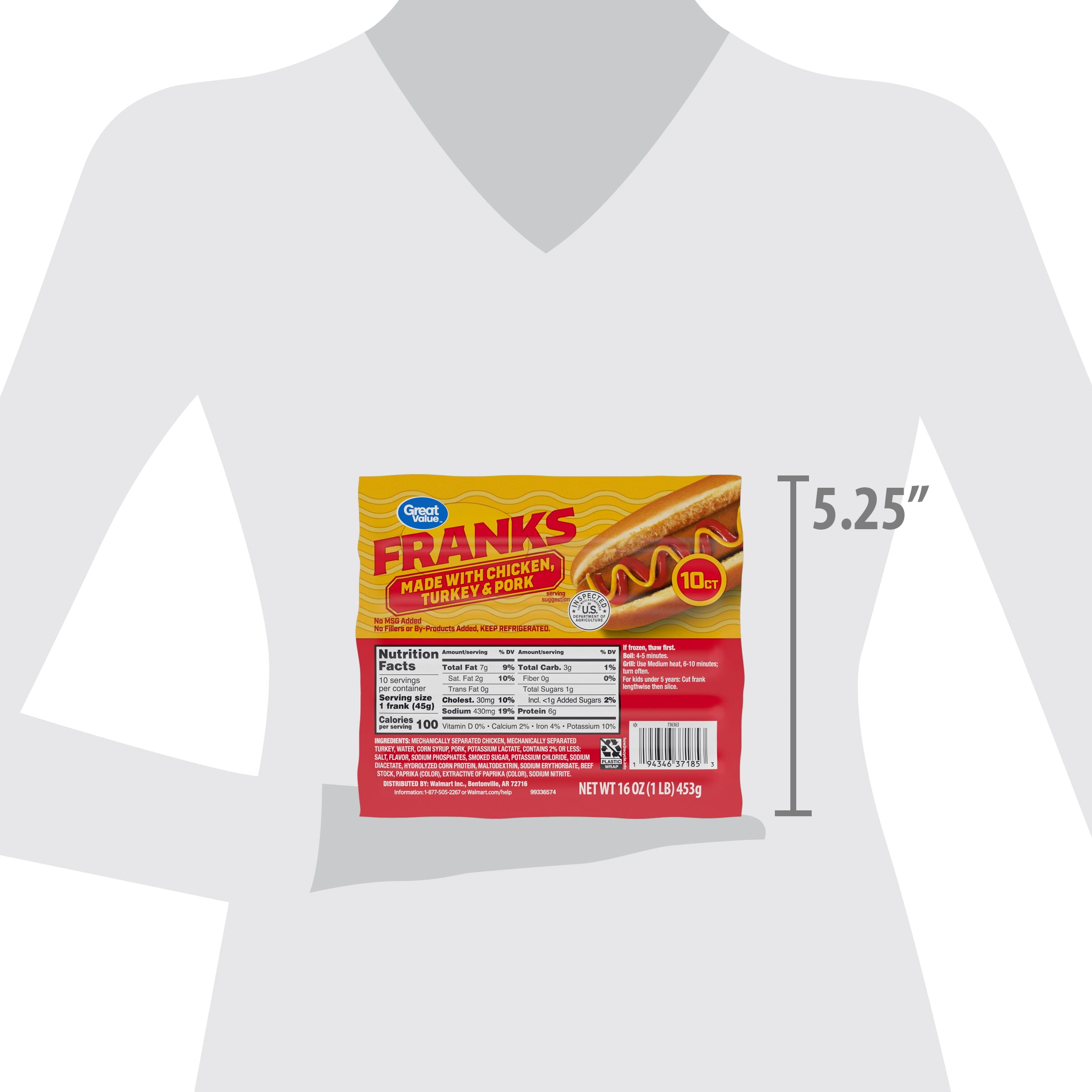 Great Value Hot Dogs, 16 oz, 10 Count (Refrigerated)