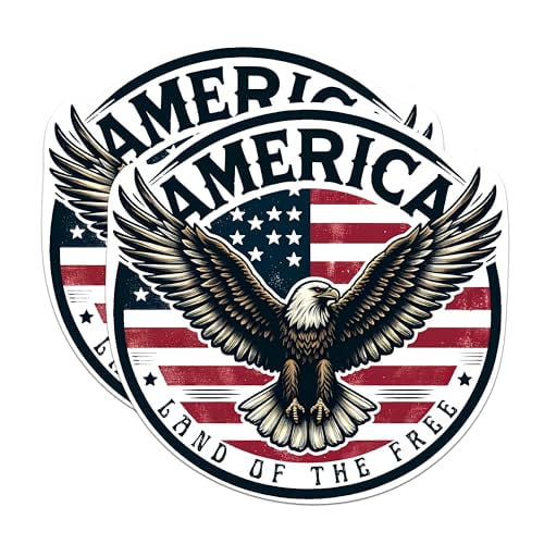(2 Pack) America Land of The Free USA Flag American Flag Patriotic Magnets - 5 Inches On Longest Side - Premium Magnet - for Cars, Refrigerators, Toolboxes - Made in USA - MAG2165