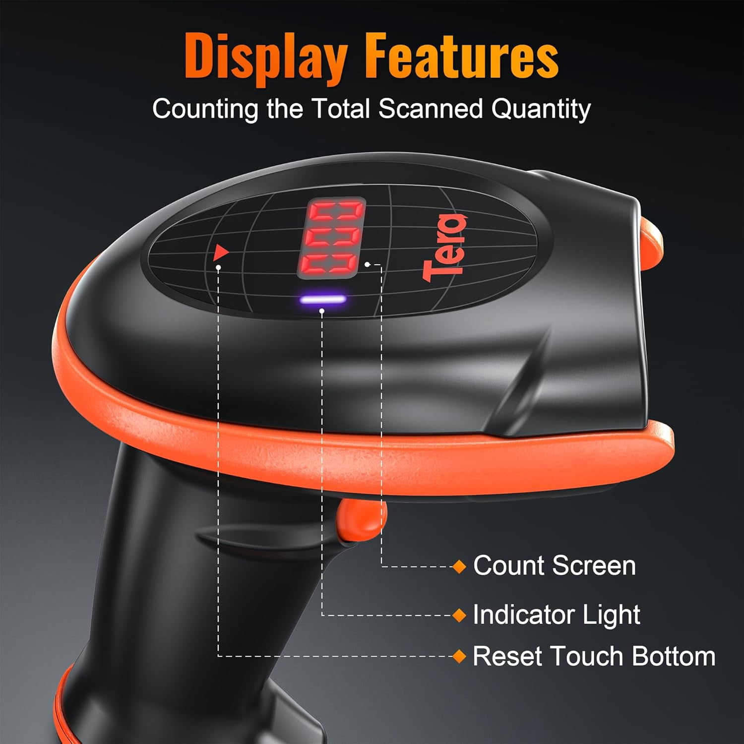 Pro Series Wireless 1D 2D QR Barcode Scanner with Cradle Display Counting Screen Extra Fast Scanning Speed Ultra High Resolution Handheld Image Bar Code Reader for Warehouse Inventory HW0008