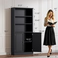 thumbnail image 2 of FANRAL 70.1" Tall Bookshelf with Enclosed Cabinet, 5-Tier Freestanding Storage Organizer with Adjustable Shelves and Metal Hardware, Modern Display for Home Office Living Room,Black Bookcase, 2 of 7