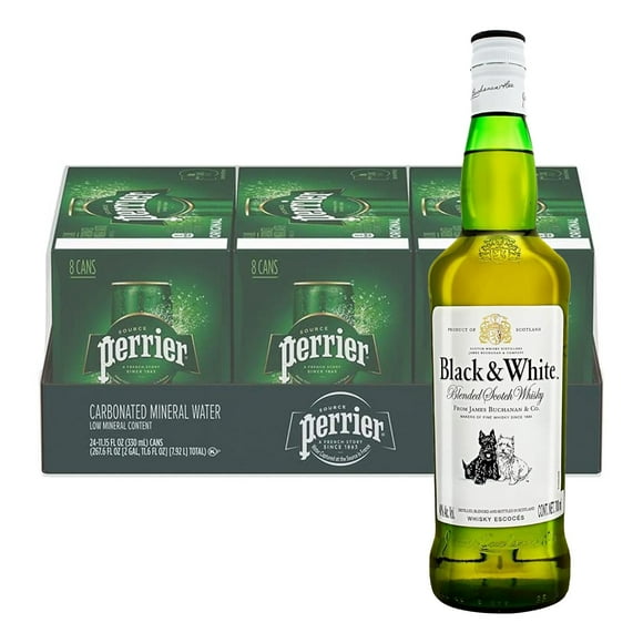 Pack 24 Agua Perrier Mineralizada Lata 330 ml Whisky Black and White Blend 700 ml