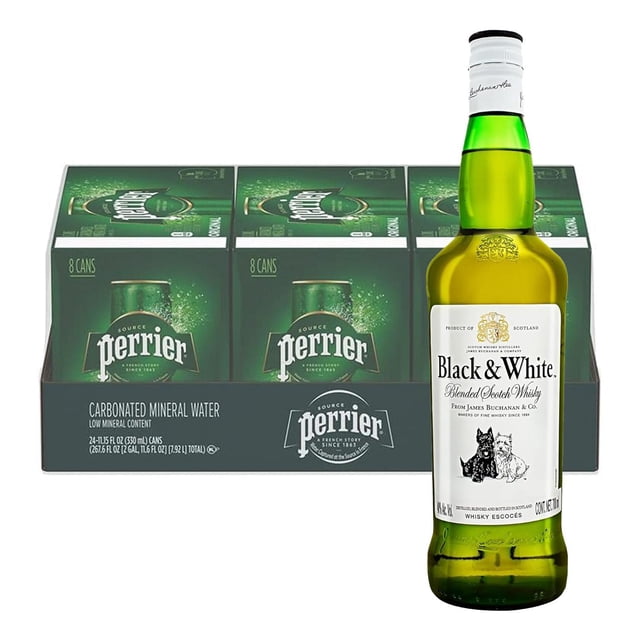 Pack 24 Agua Perrier Mineralizada Lata 330 ml Whisky Black and White Blend 700 ml