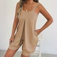 thumbnail image 5 of Daiosportswear Women's Solid Wide Strap Sleeveless Side Pocket Relaxed Fit Summer Beach Short Jumpsuit Khaki XS(XS), 5 of 9