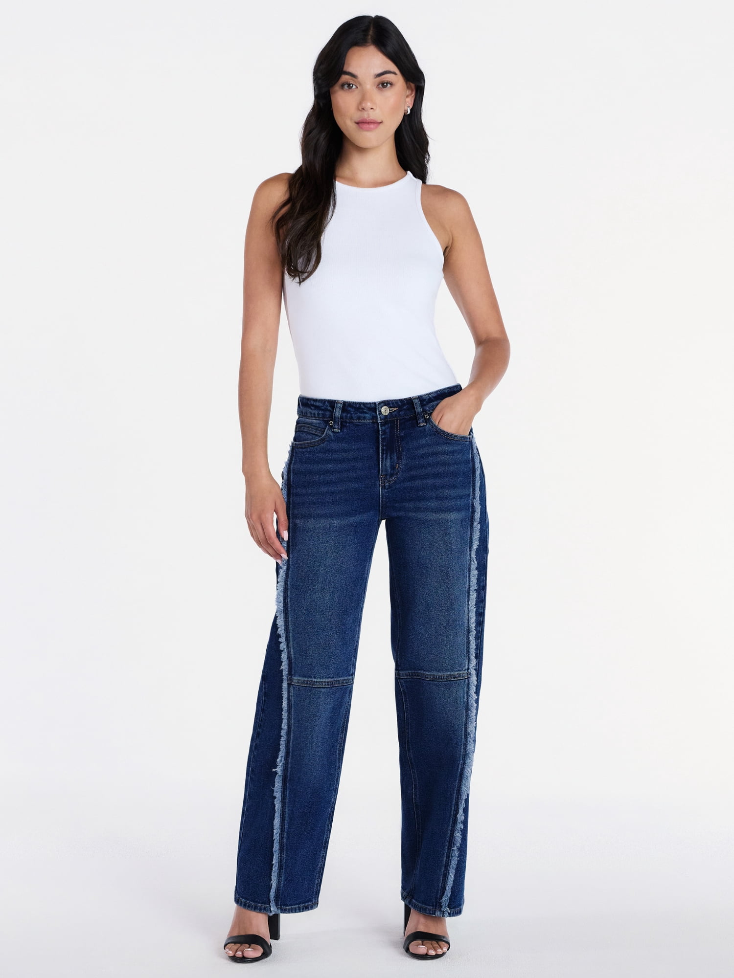 Madden NYC Women’s Wide Leg Ankle Jeans with Frayed Seam, 26” Inseam, Sizes 00-18