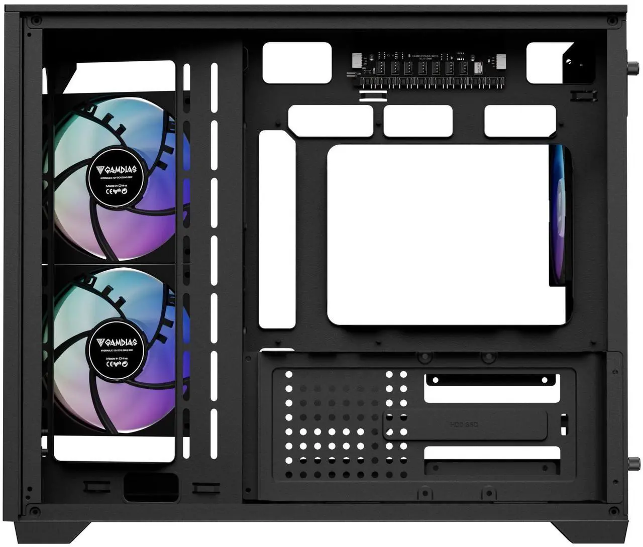 Gamdias ATLAS M3M 3-side glass pc case micro-ATX mATX min-ATX iTX, 3x120mm ARGB fans PWM, 400mm GPU