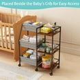 thumbnail image 7 of Baby Diaper Caddy Organizer Cart, 3-Tier Rolling Wheels Cart with Dividers and Shelves, Bedside Utility Cart for Nursery Essentials, Large Capacity Mobile Storage Cart for Crib, Bedroom, 7 of 7