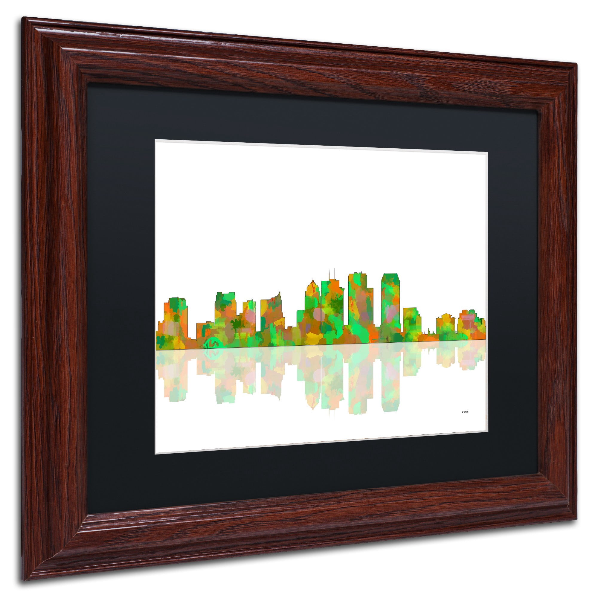 Trademark Fine Art "Tampa Florida Skyline" Canvas Art by Marlene Watson Black Matte, Wood Frame