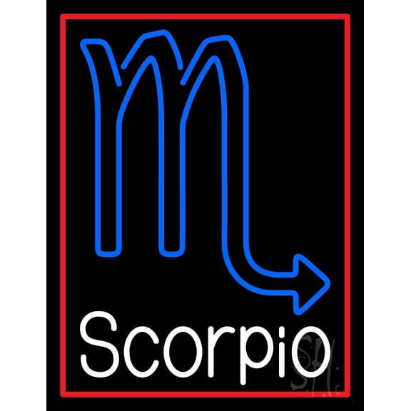 White Scorpio Zodiac LED Neon Sign 19" Tall x 15" Wide - inches Black Square Cut Acrylic Backing, with Dimmer - Bright and Premium built indoor LED Neon Sign for Storefront.