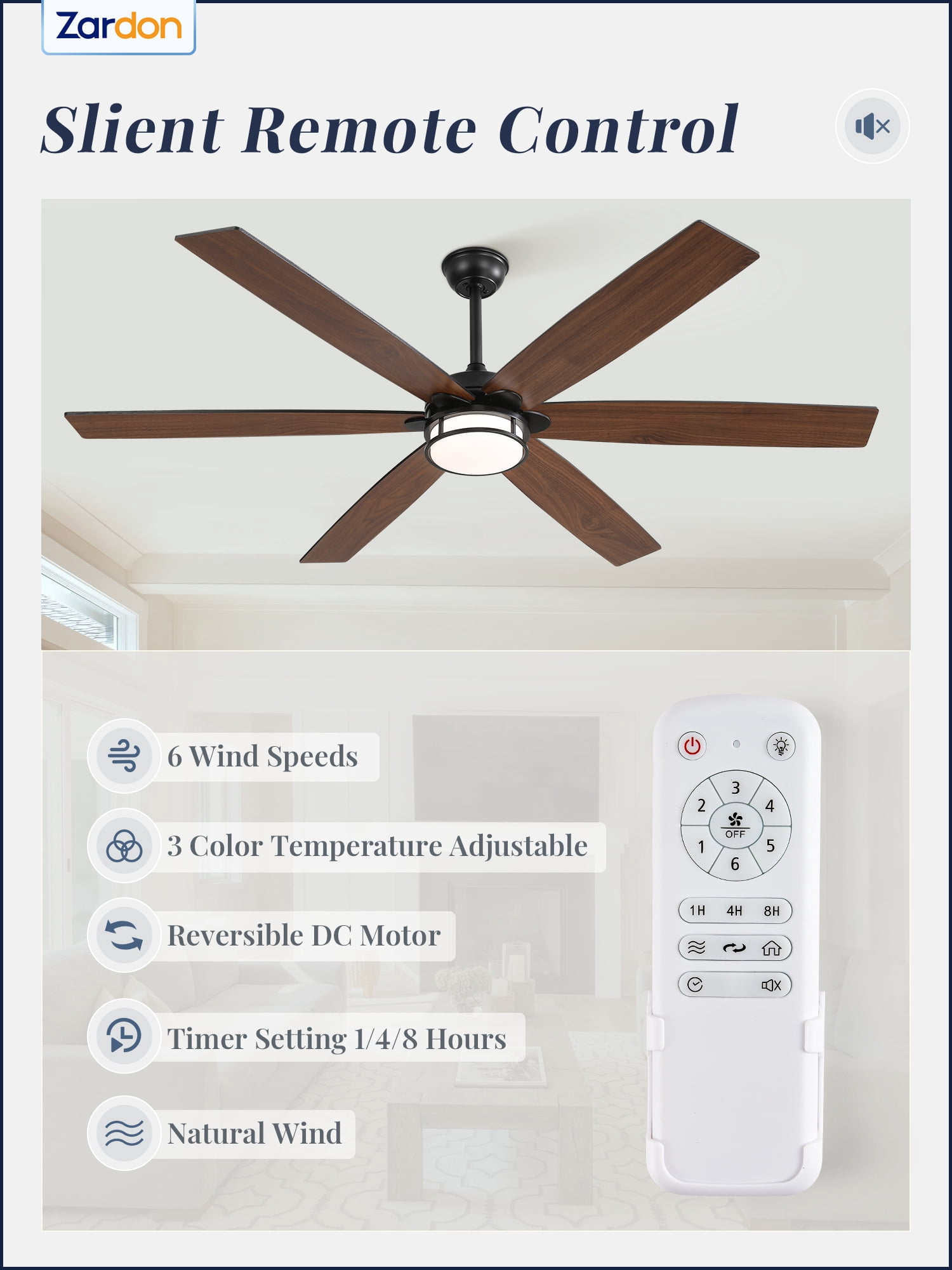 Zardon 65in Ceiling Fans with Light and Remote Control, Large Farmhouse Ceiling Fans with Reversible 6-Speed for Indoor, Black