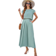 thumbnail image 2 of Conjunto de Falda de Verano para Mujer, 2 Piezas, Top de Corta, Cintura Elástica, Vestido con Bolsillos, Gris Verde, XL, 2 of 10