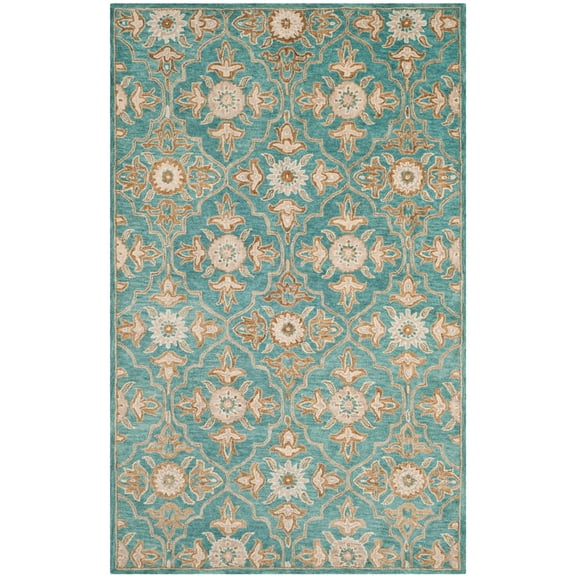 SAFAVIEH Heritage Adams Floral Wool Area Rug, Turquoise/Multi, 3' x 5'