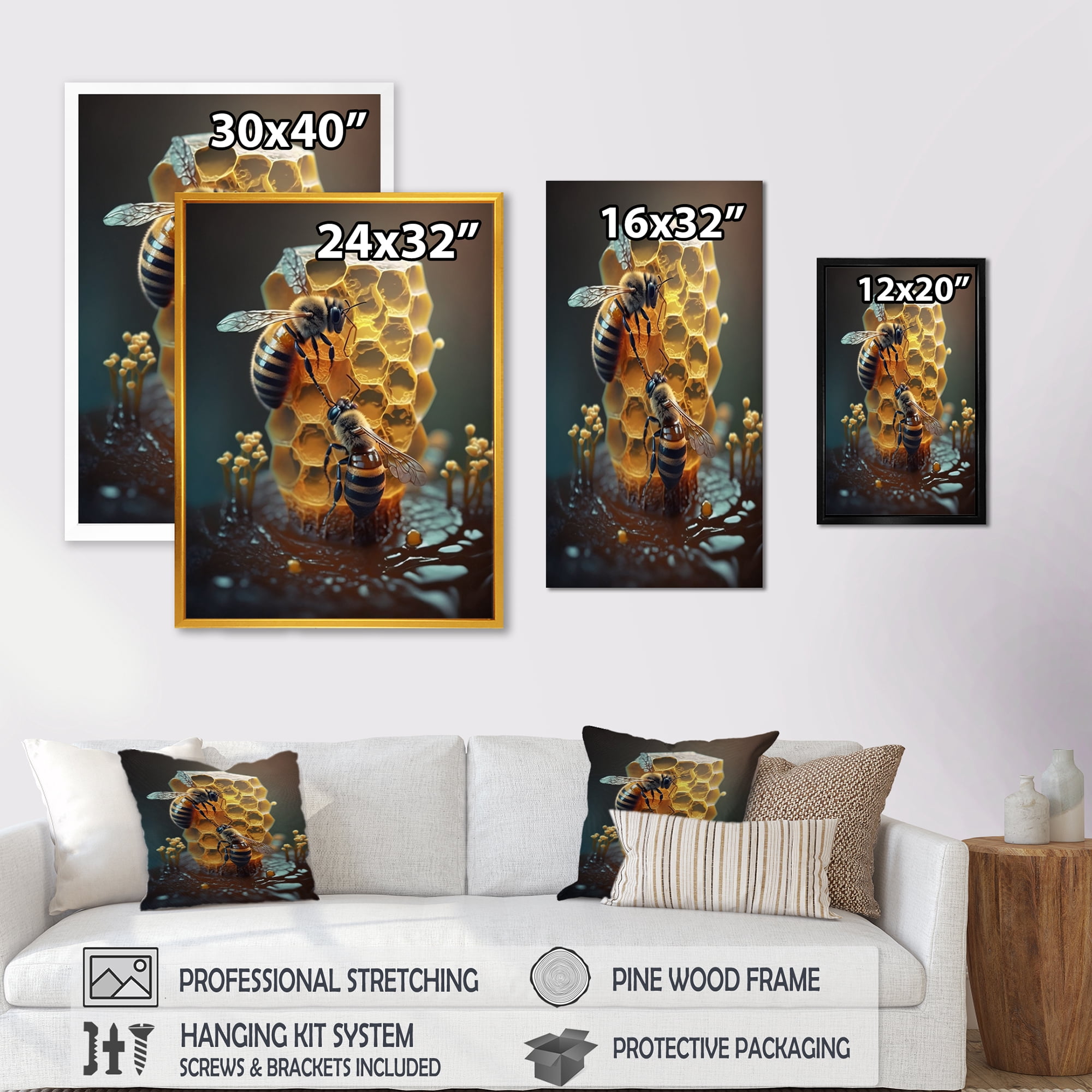 Designart Honey Bees Canvas Wall Art