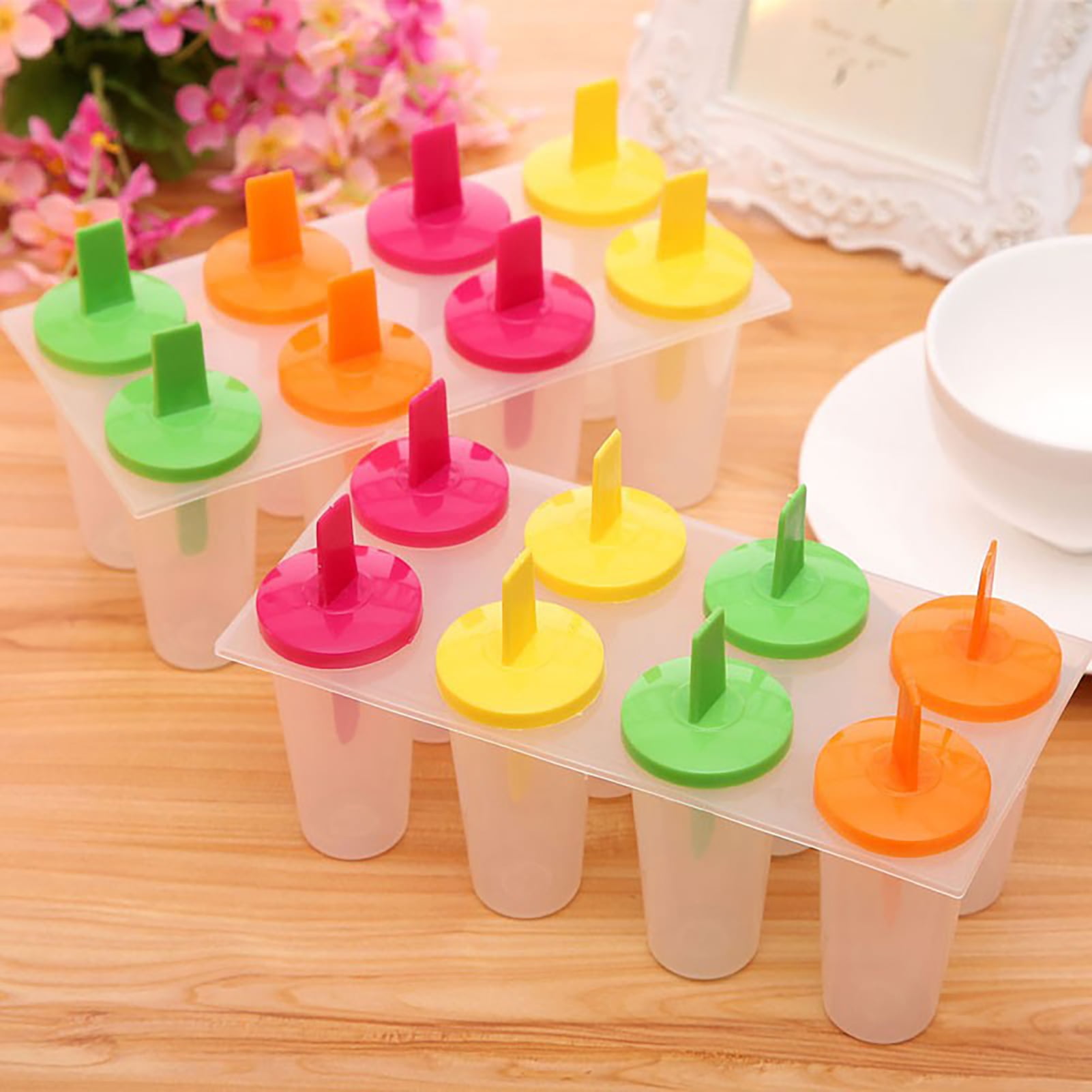 Happy date Popsicles Molds Sets 8 Ice Pop Makers Reusable Ice Cream Mold Dishwasher Safe