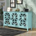 thumbnail image 2 of 62.2" Accent Storage Cabinet, Modern Console Table Buffet Sideboard with 3 Hollow-out Doors and Adjustable Shelves, Entryway Cupboard with Wood Legs and Metal Handles for Living Room Kitchen Turquoise, 2 of 7