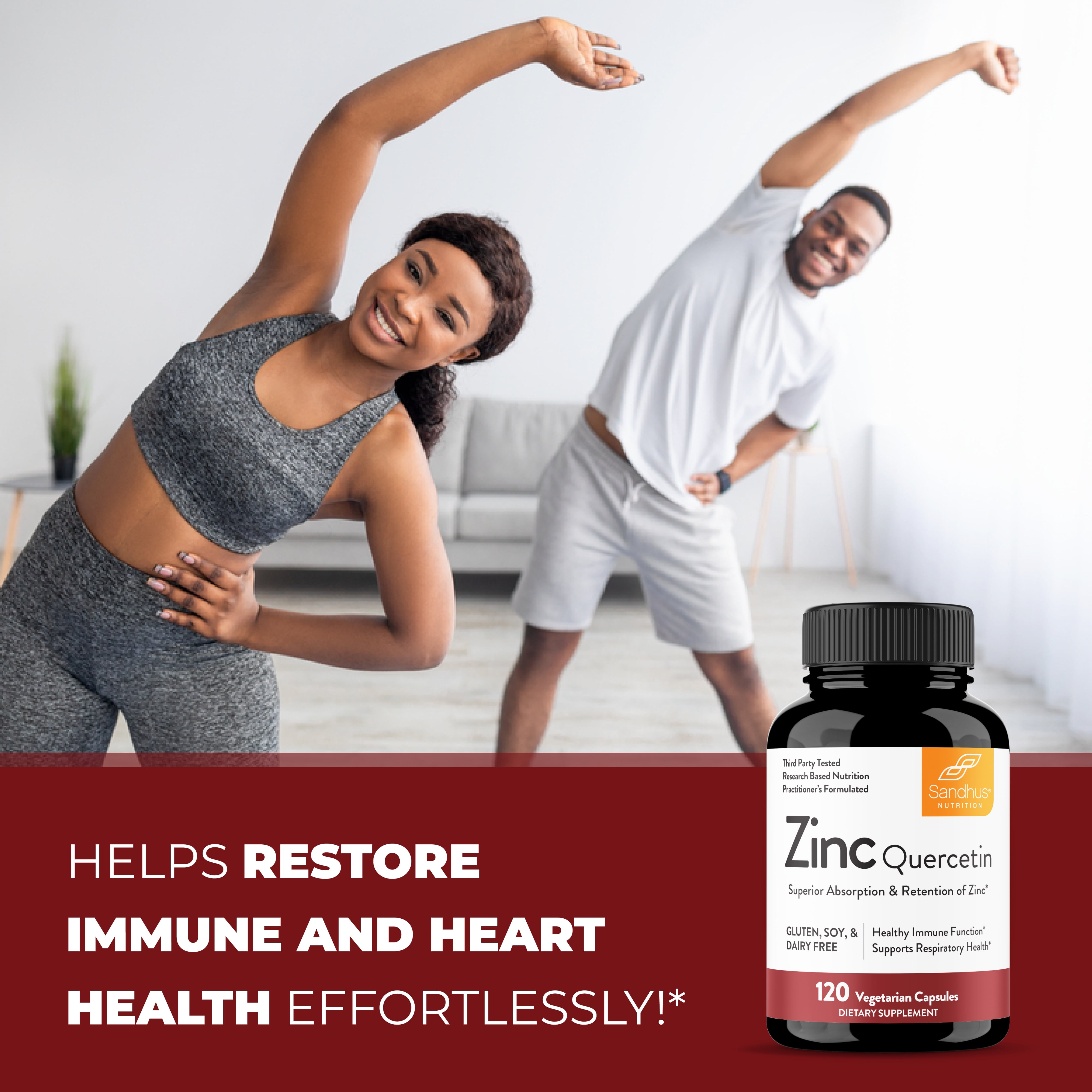 Sandhu's Zinc Quercetin 120 Vegetarian Capsules (Pack of 2) | High Absorption Zink Supplements for Immunity and Seasonal Allergy | Antioxidant Immune Support for Men and Women | Easy to Swallow
